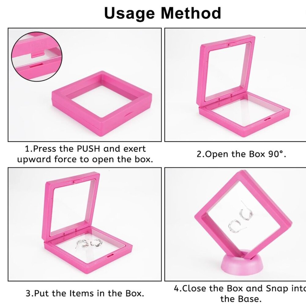 NWOT - 5 3D Floating Jewelry Display Case Set , 3.5" Display Case Pink Or Black! - Picture 5 of 11